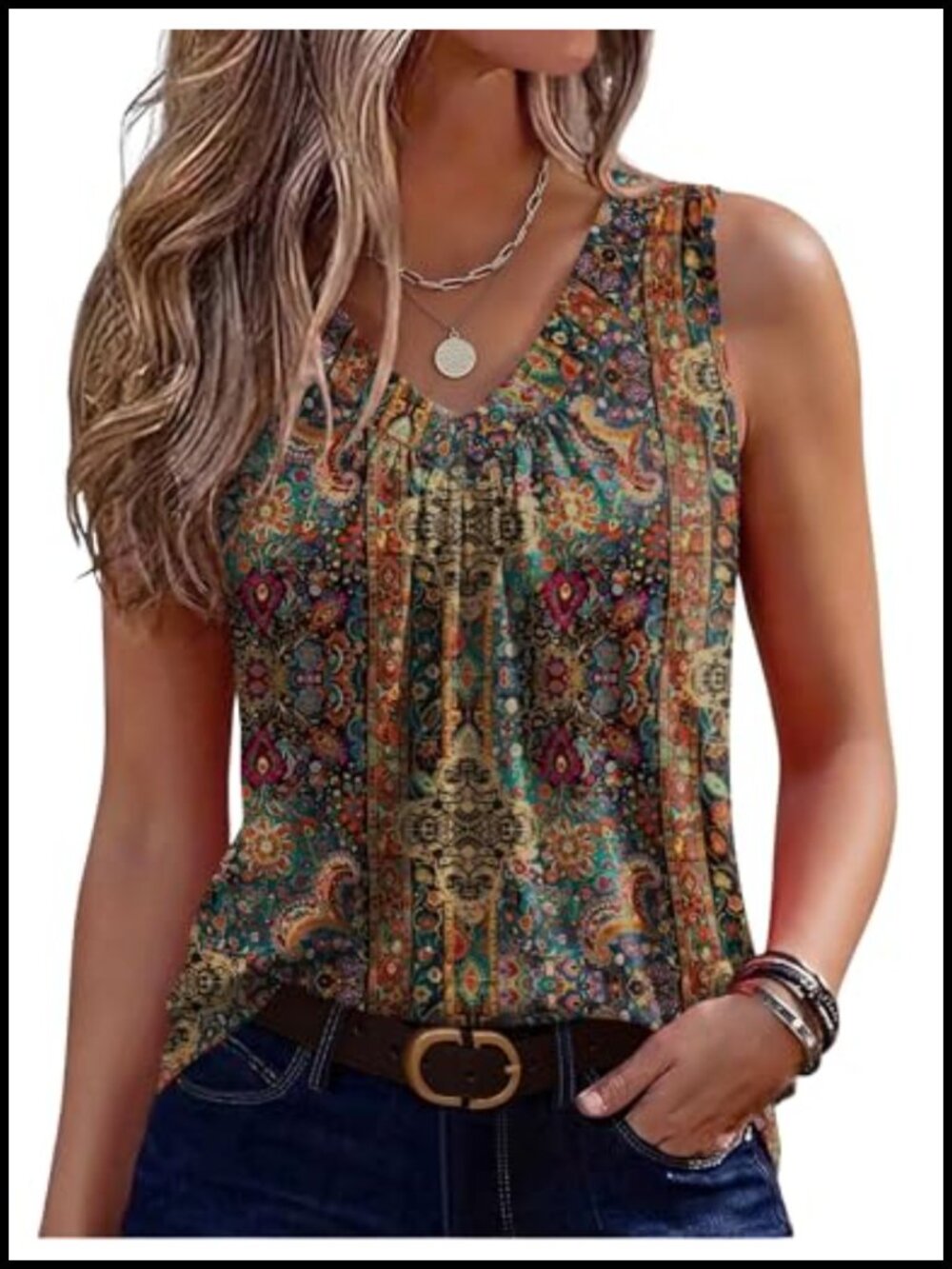 Pleated V Neck Sleeveless Tank Top - Women's Summer Casual Blouse